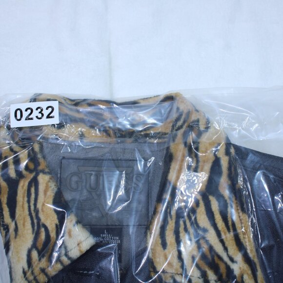 GUESS Black Denim Jacket with Animal Print Trim - Picture 12 of 12